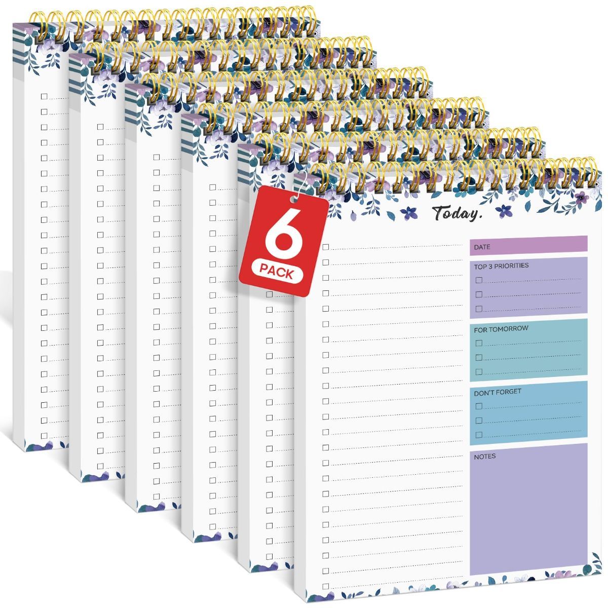 6Pack To Do List Notepad, Undated Daily Planner for Work and Goal Setting Greenery Sway, 52 Sheets, 9.8" x 6.5" , for Office, Home and school, Daily Task Planning, Notes and Everyday Organization - Purple - Size 6Pack