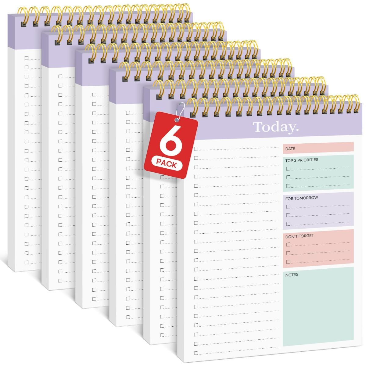 6Pack To Do List Notepad, Undated Daily Planner for Work and Goal Setting Greenery Sway, 52 Sheets, 9.8" x 6.5" , for Office, Home and school, Daily Task Planning, Notes and Everyday Organization - Purple1 - Size 6Pack