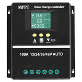 MPPT 36V/48V/24V/12V Solar Charge Controller Tools LCD Dual USB Lead Acid Lithium Batteries Quick Charger - Black - Size 100A
