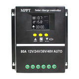 MPPT 36V/48V/24V/12V Solar Charge Controller Tools LCD Dual USB Lead Acid Lithium Batteries Quick Charger - Black - Size 80A