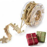 1Pack Christmas Ribbon Cord - Gold Glitter Bead Star Shape Craft Ribbons Trim 5 Yards Jute Gold Cord with Star Charms Beads Ribbons Trim Embellishment for Xmas New Year Gift Wrapping Wreath DIY Crafts - Gold 