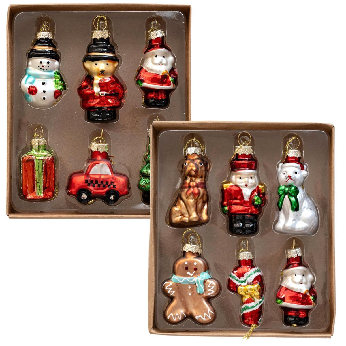 12-Piece Vintage Mini Glass Baubles – with Rope Hanging Christmas Tree Ornaments