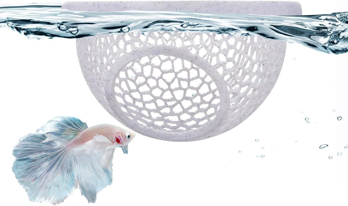 Floating Betta Hide & Shrimp Cave – 3D Printed Aquarium Hammock, Feeder & Rest Spot – Floating Betta Log & Cave Decor for Nano Tanks, Corydoras, Shrimp & Small Fish – Safe PLA, Patent Pending - Beige - Size S