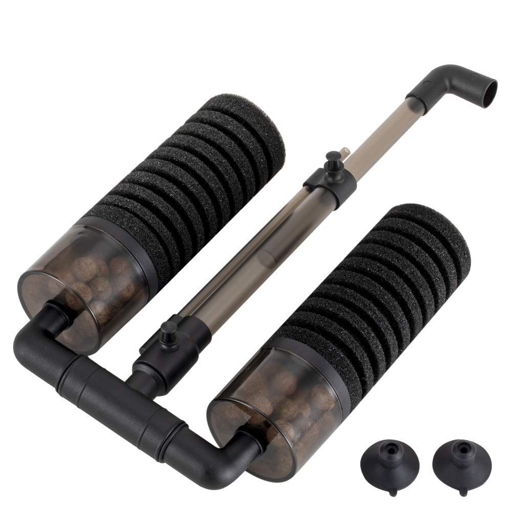 Aquarium Double Sponge Filter, Comes with 2 Spare Sponges - Black - Size S