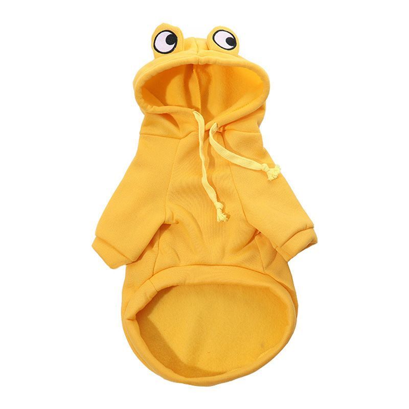 Dog Hoodie Frog-Themed Autumn Winter Pet Clothing Small Medium Dogs Soft - Yellow - Size L