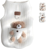 Pet Sweater Plush Bear Pattern Sleeveless Pet Clothing Puppy Outfit Kitten - Ivory - Size M