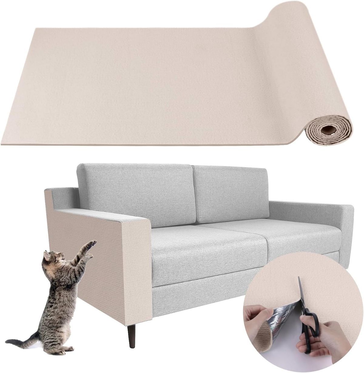 Cat Scratching Pad DIY Cat Accessory Cat Furniture Protection Cat Climbing - Beige - Size 15.8''×78.7''