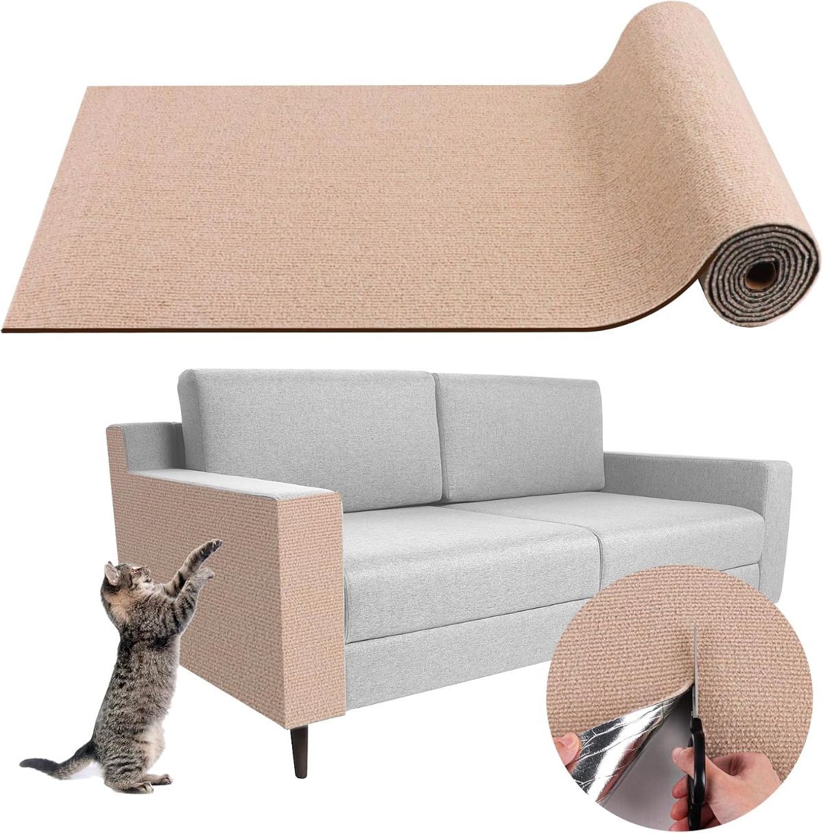 Cat Scratching Pad DIY Cat Accessory Cat Furniture Protection Cat Climbing - Khaki - Size 15.8''×78.7''
