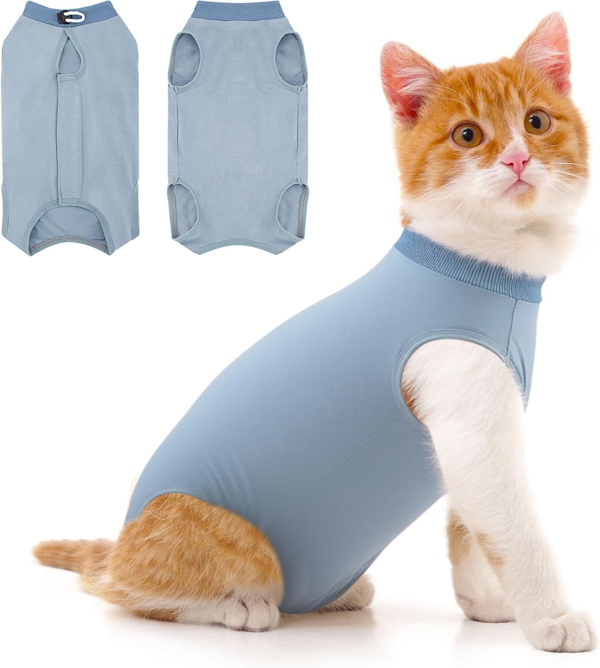Cat Recovery Jumpsuit Abdominal Wound Protection Post-Surgery Cat Clothing - Blue - Size L(Above 7 lbs)