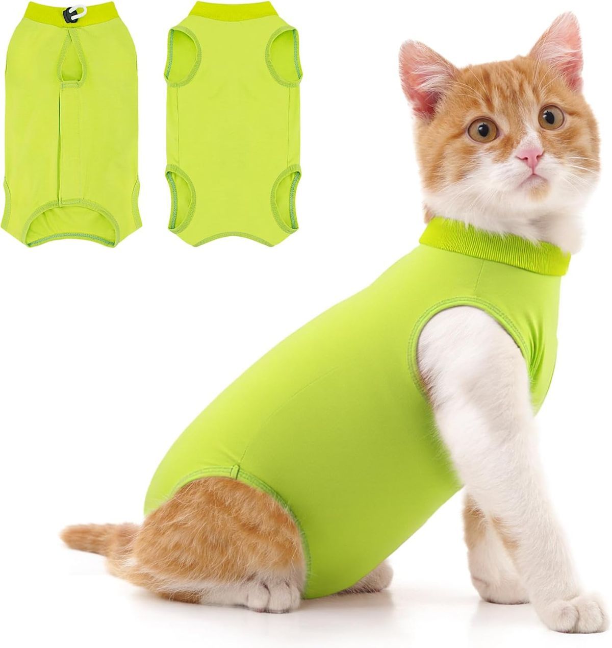 Cat Recovery Jumpsuit Abdominal Wound Protection Post-Surgery Cat Clothing - Yellow - Size L(Above 7 lbs)