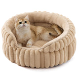 Cat Bed Plush Cat Bed Round Cat Bed Cat Furniture Cat Comfort Pet Supplies - Beige / 23in