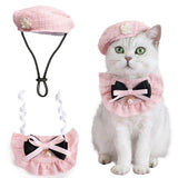 Cat Beret Cat Headscarf Pet Outfit Cat Accessories Halloween Pet Costume - Pink