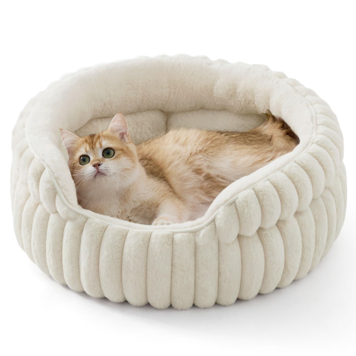 Cat Bed Fluffy Cat Bed Round Cat Bed Cat Furniture Cat Comfort Machine Washable - White - Size 23in