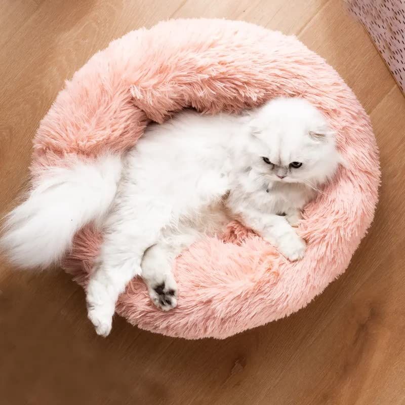 Cat Bed Fluffy Cat Bed Round Cat Bed Cat Furniture Cat Comfort Cat Sleeping Bed - Pink / 24in