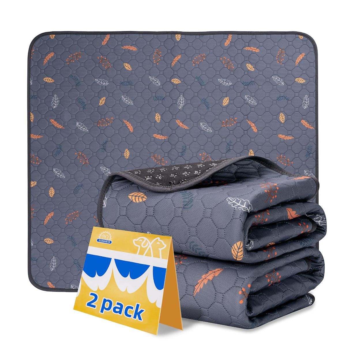2-Pack Reusable Dog Urine Pads Dog Pee Pads Absorbent Dog Pads Dog Training Pads - Dark Gray / 18in*24in
