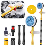 Rotating Car Wash Brush, 360° Spin Auto Cleaning Brush with Long Handle, Detachable Washing Brush with Soft Chenille Bristles Universal for Most Vehicles, Car Accessories - Yellow - Size Brush+5m Hose