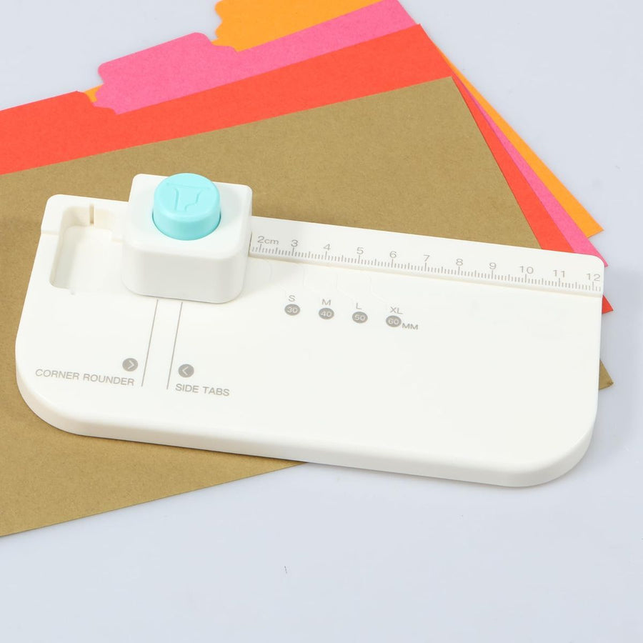 4-in-1 Tab Punch Board, Multi-Size File Tab Puncher (30-60mm) for Scrapbooking, DIY Index Label Maker for Planners & Journaling, Compact Craft Paper Punch Cutter for Folders & Gift Tags