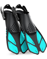 Green Adjustable Open Heel Snorkel Fins, Travel-Size Short Swim Flippers for Snorkeling, Diving & Swimming, Adult Men & Women（S/M）