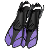 Purple Adjustable Open Heel Snorkel Fins, Travel-Size Short Swim Flippers for Snorkeling, Diving & Swimming, Adult Men & Women（S/M）