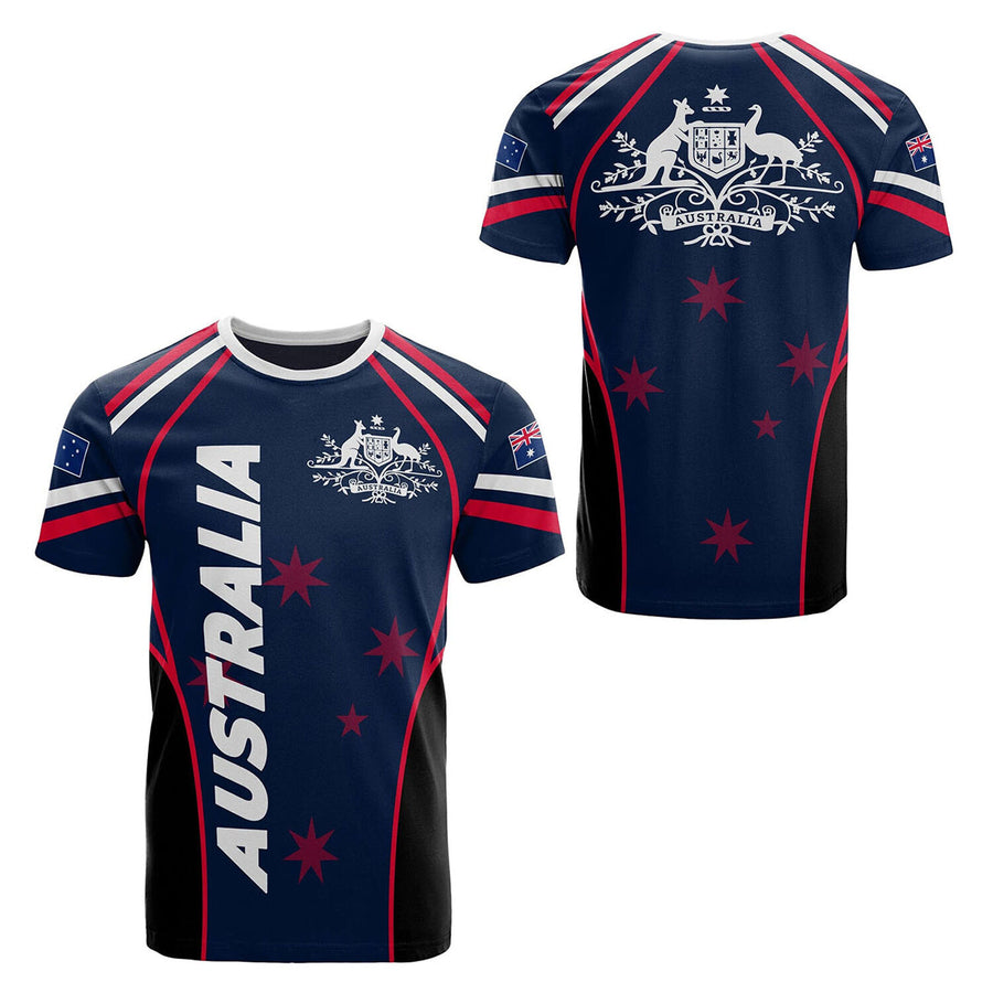 Australian National Emblem & Flag Print Unisex O-Neck Short Sleeve T-Shirt Summer Breathable Cotton-Blend Streetwear Top（6XL）