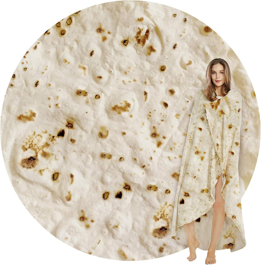 Burritos Tortilla Throw Blanket(Beige), Novelty Funny Round Blanket for Adults & Kids, Soft Flannel Tortilla Wrap Blanket（47",Baby）