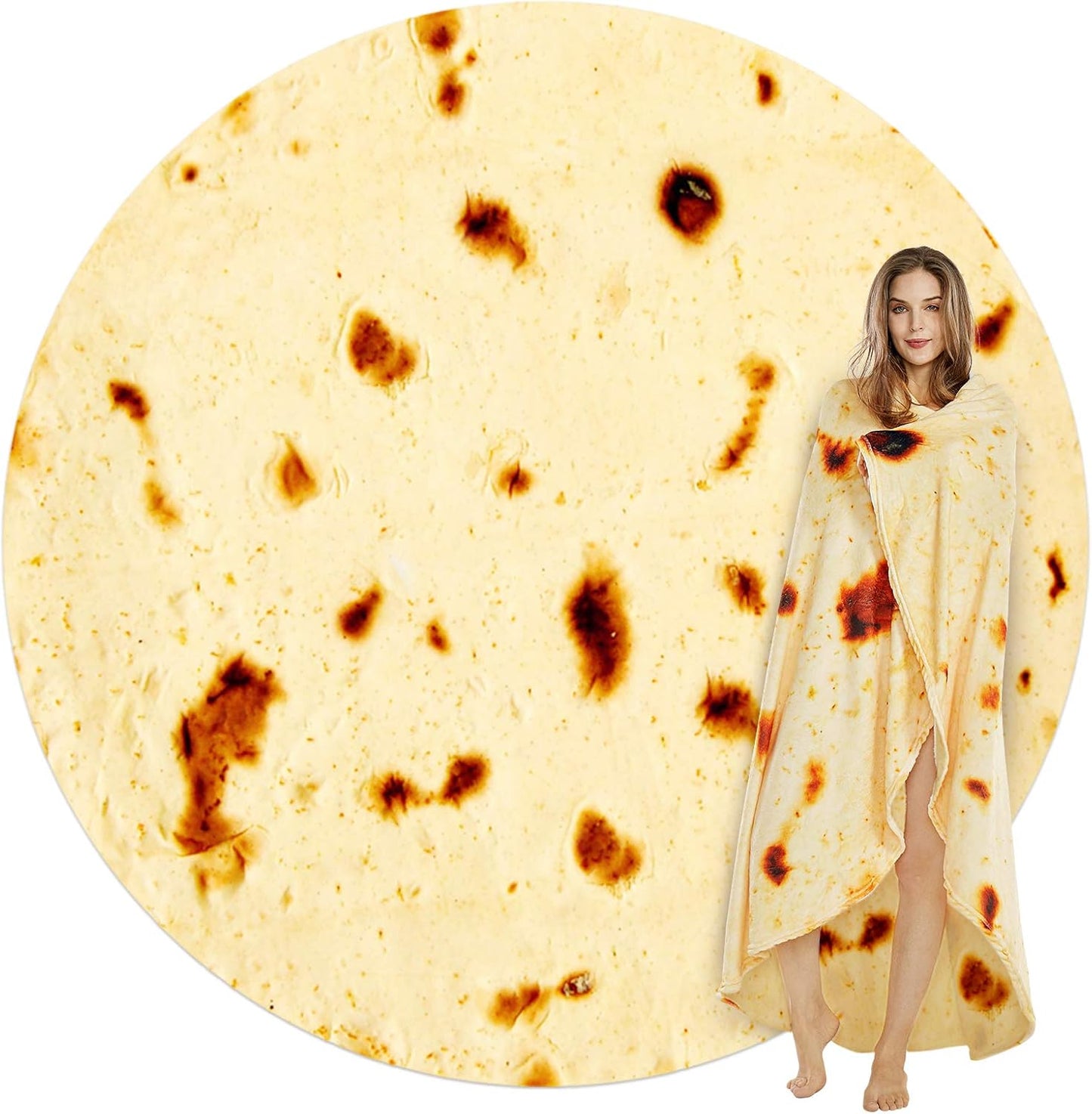 Burritos Tortilla Throw Blanket (Yellow), Novelty Funny Round Blanket for Kids & Adults, Soft Flannel Tortilla Wrap Blanket（47",Baby）
