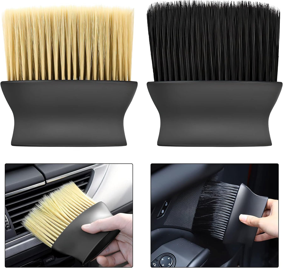 Yellow & Black Car Detailing Brush Set (2-Pack): Soft Bristle Dust Cleaners for Air Vents, Dashboard & Home Use