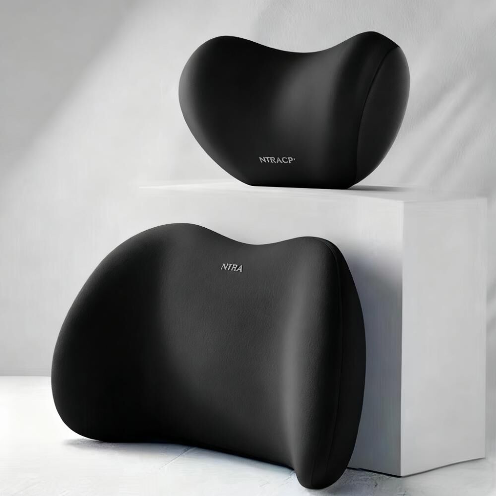 Christmas gift Car Headrest & Lumbar Support Set, Ergonomic Plush Cushion for Driver & Passenger, Comfort & Spine Protection for Long Drives（black）