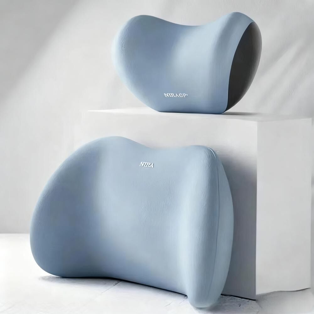 Christmas gift Car Headrest & Lumbar Support Set, Ergonomic Plush Cushion for Driver & Passenger, Comfort & Spine Protection for Long Drives（blue）