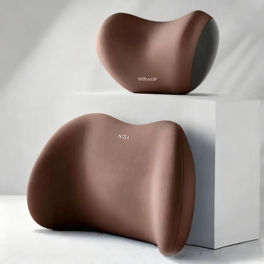 Christmas gift Car Headrest & Lumbar Support Set, Ergonomic Plush Cushion for Driver & Passenger, Comfort & Spine Protection for Long Drives（brown）
