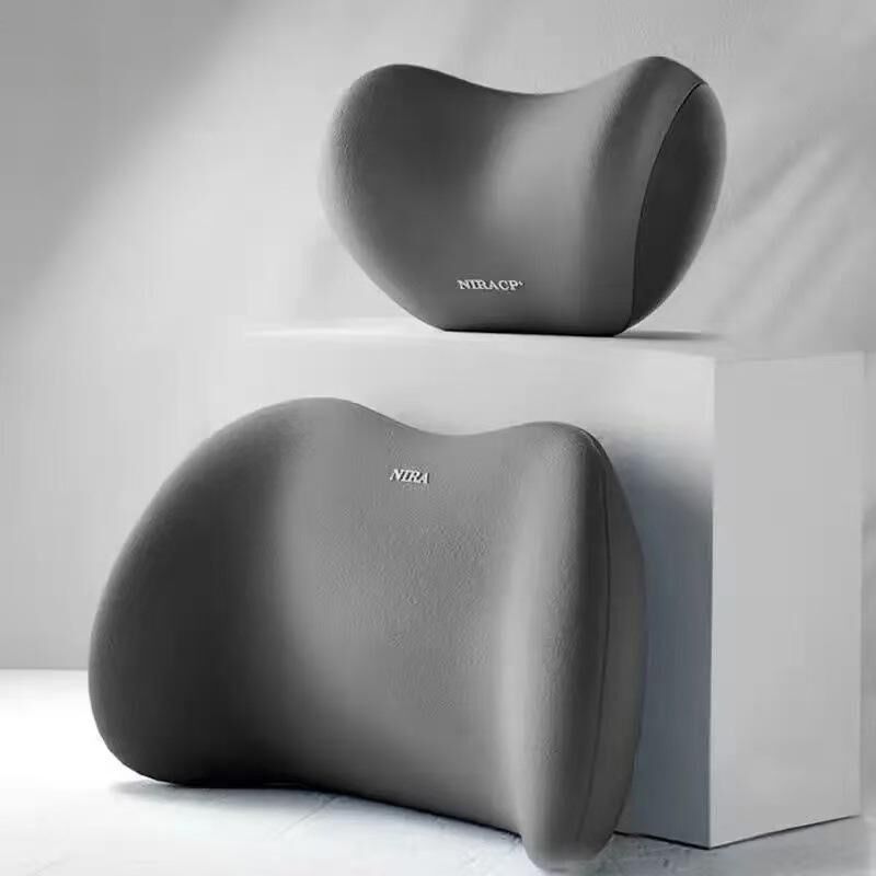 Christmas gift Car Headrest & Lumbar Support Set, Ergonomic Plush Cushion for Driver & Passenger, Comfort & Spine Protection for Long Drives（grey）