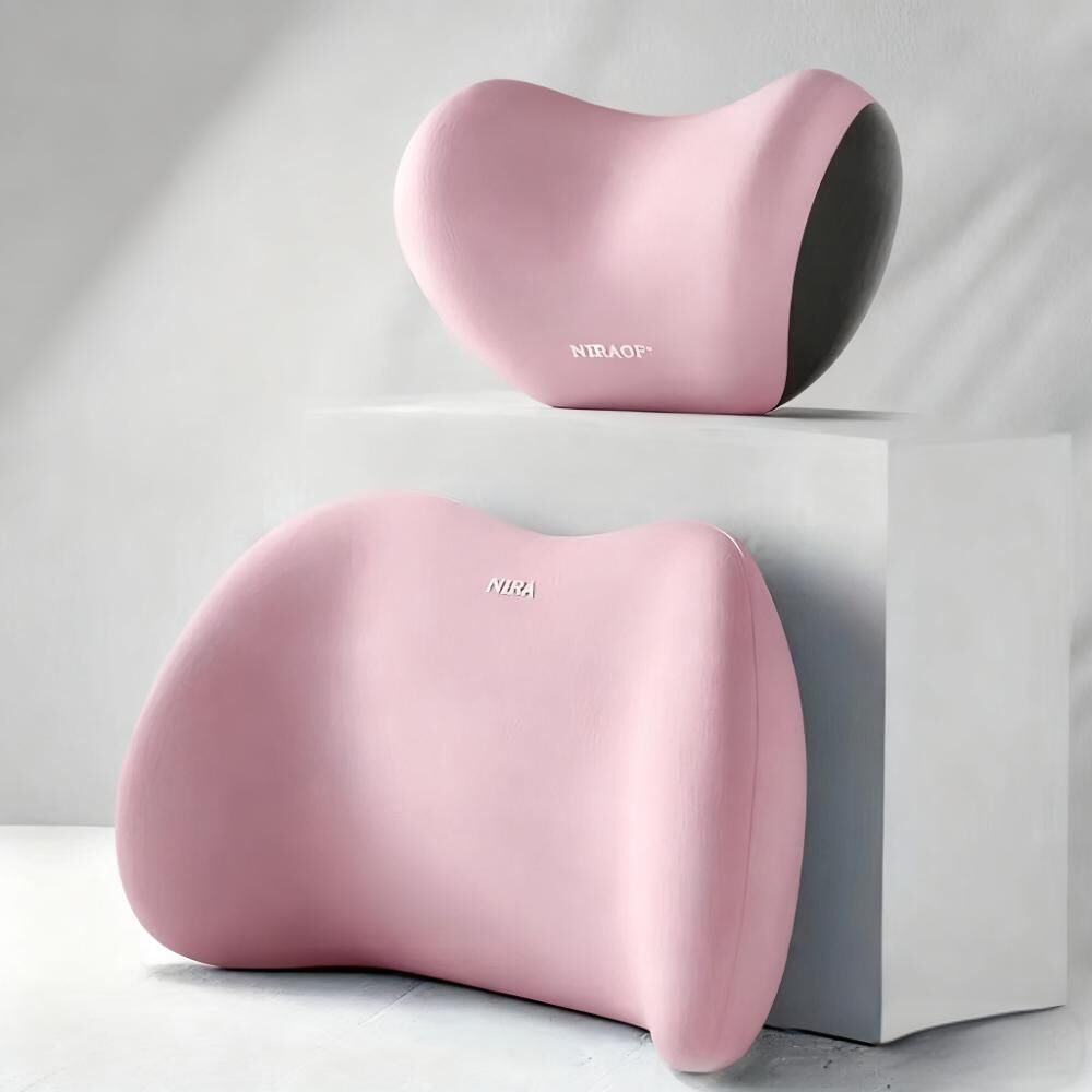 Christmas gift Car Headrest & Lumbar Support Set, Ergonomic Plush Cushion for Driver & Passenger, Comfort & Spine Protection for Long Drives（pink）