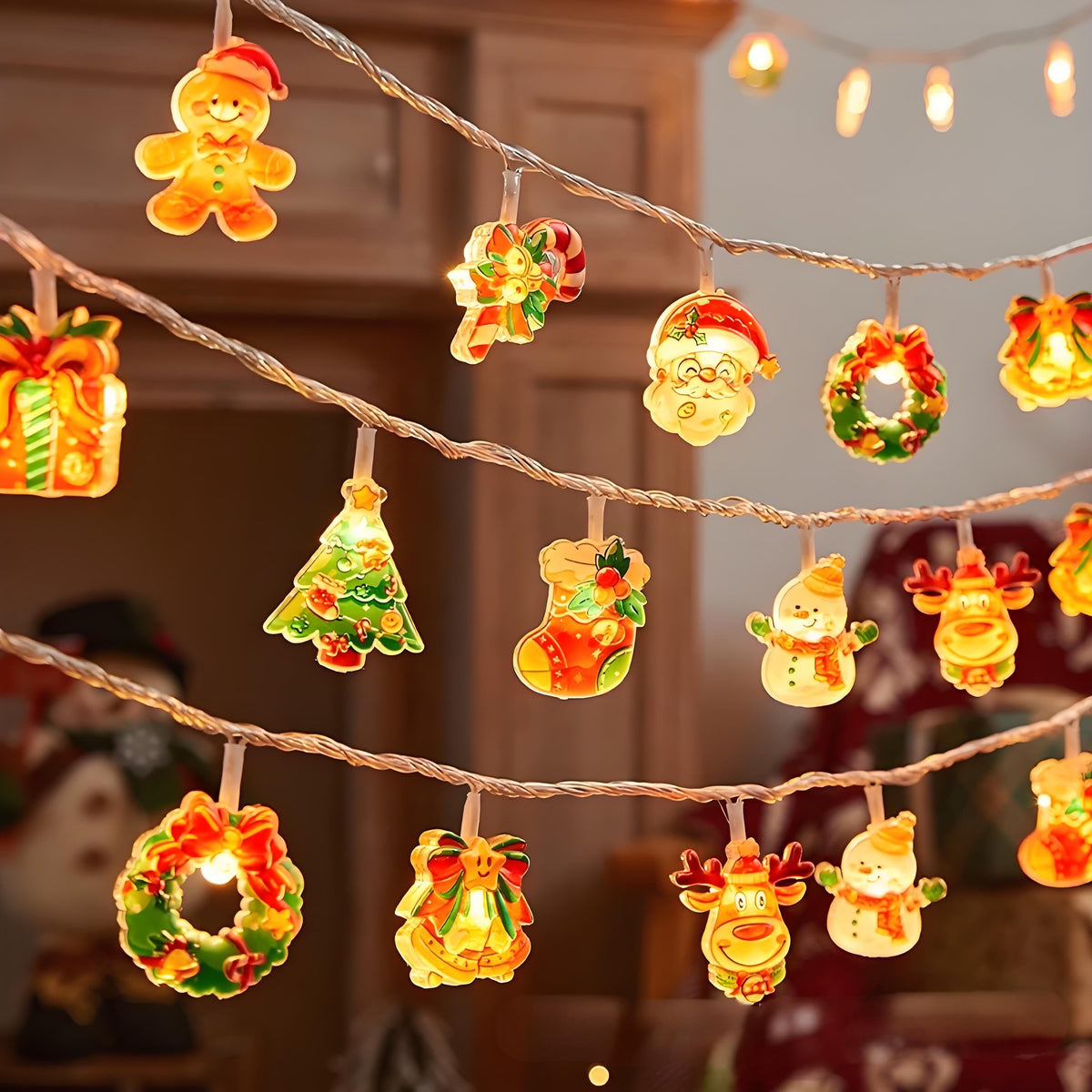 10M 80-LED Christmas Fairy String Lights: Santa/Snowman/Wreath Battery-Powered Warm White Decor for Home/Party