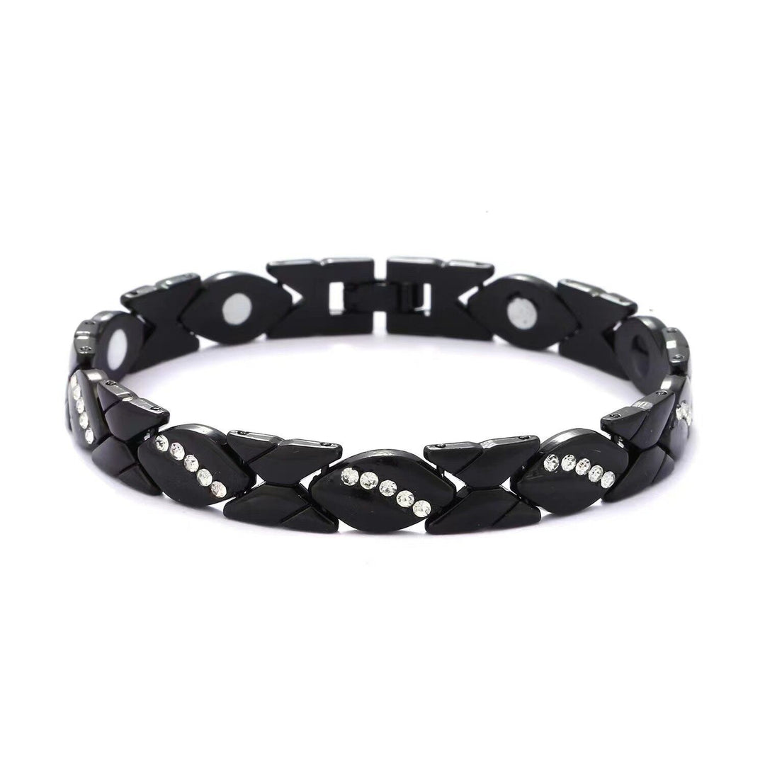 Christmas gift Stylish Ancient Copper Magnetic Therapy Bracelet with Diamond Accents - Enhance Health & Elegance（black）