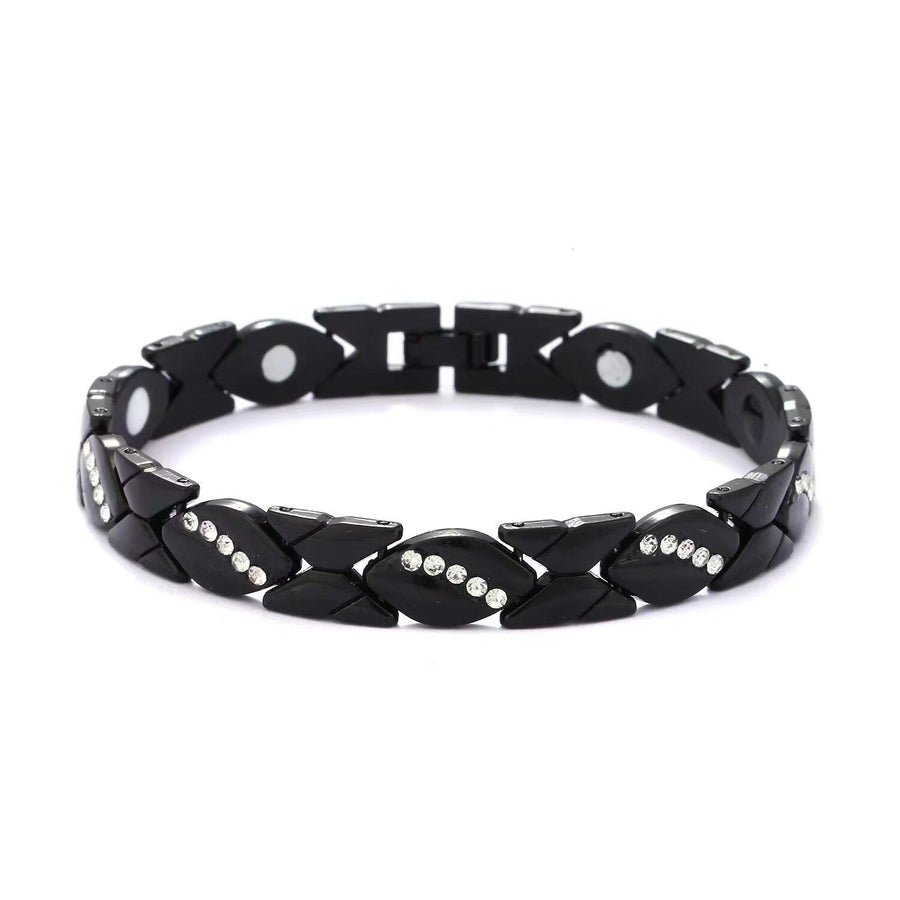 Christmas gift Stylish Ancient Copper Magnetic Therapy Bracelet with Diamond Accents - Enhance Health & Elegance（black）