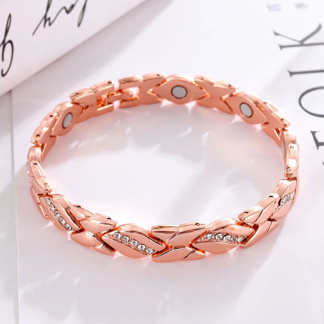 Christmas gift Stylish Ancient Copper Magnetic Therapy Bracelet with Diamond Accents - Enhance Health & Elegance（Rose gold）