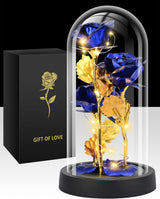 Eternal Blue Rose in Glass Dome with LED Lights, Romantic Forever Flower Gift for Valentine’s Day Anniversary Mother’s Day Birthday (Blue)