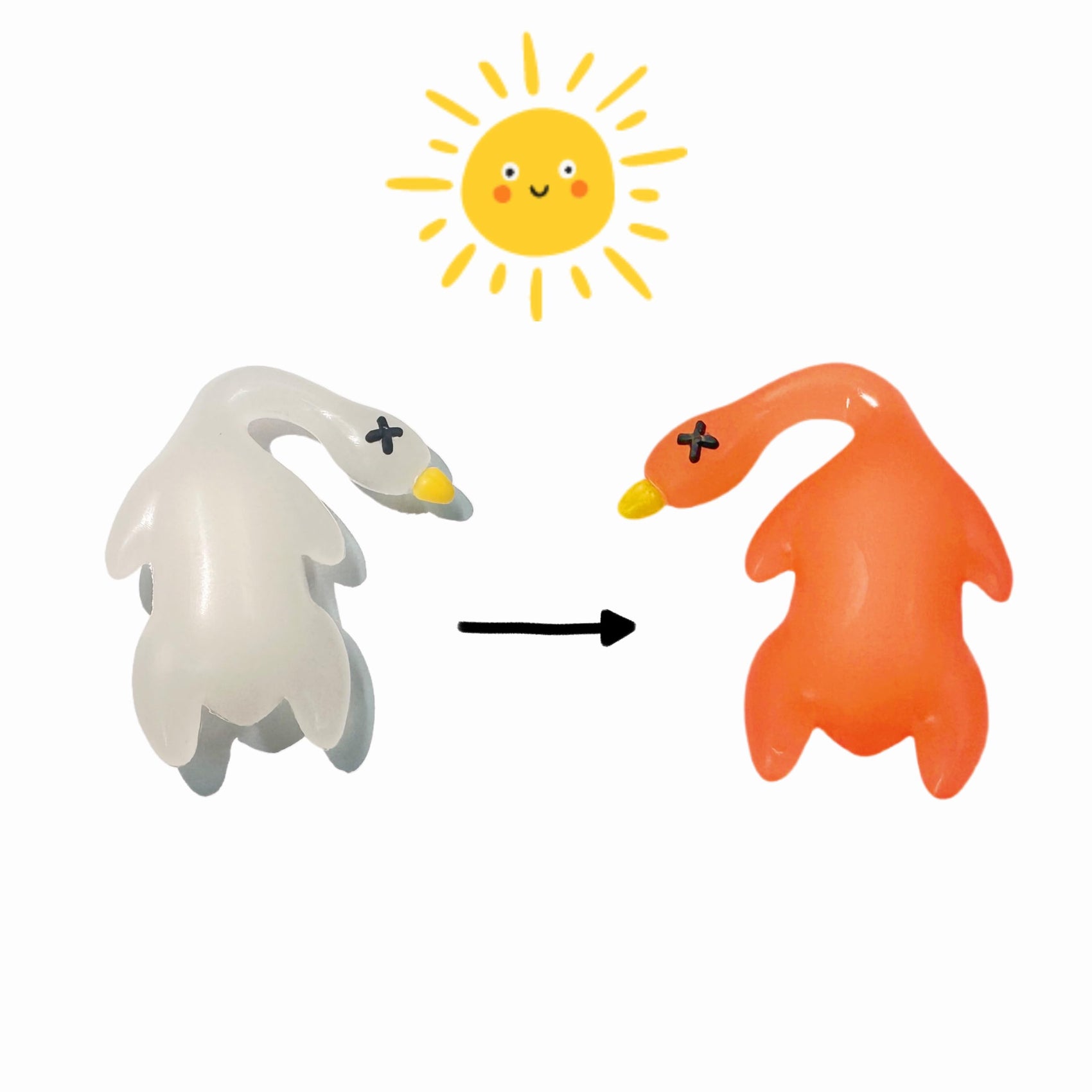UV & Temperature-Responsive Color-Changing Duck Keychain – Fun Novelty Car Mirror Hanging Ornament, Phone Strap, Bag Charm, or Gift for Teens & Adults; Transforms from White to Orange in Sunlight; Includes Cord & Clip; 5-Pack (White)