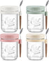4-Pack 16oz Glass Overnight Oats Jars with Lids & Spoons, Airtight Mason Jars for Yogurt, Salad, Fruit, Meal Prep, Leak-Proof & Portable (Multicolor)