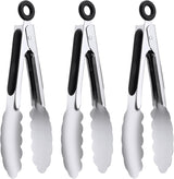 3 Pack 7 Inch Stainless Steel Kitchen Tongs Set, Small Serving Tongs with Lock for Salad, Cooking & Buffet (Black)
