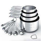 10-Piece Stainless Steel Measuring Cup and Spoon Set with Engraved Dual-Scale Markings, Nesting Design, Hanging Ring, and Compact Storage—Ideal for Baking, Cooking, and Portion Control in Home Kitchens (Silver)