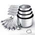 10-Piece Stainless Steel Measuring Cup and Spoon Set with Engraved Dual-Scale Markings, Nesting Design, Hanging Ring, and Compact Storage—Ideal for Baking, Cooking, and Portion Control in Home Kitchens (Silver)