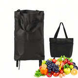 2-in-1 Collapsible Shopping Trolley with Wheels – Foldable Grocery Cart, Reusable Waterproof Oxford Bag for Supermarket, Picnic & Travel (Black)