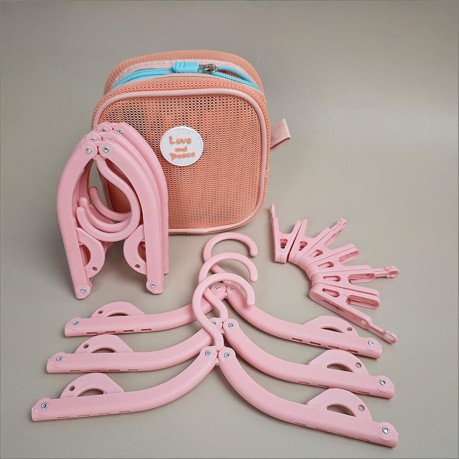 Foldable Travel Hangers with Storage Bag – 10-Piece Compact Clothes Hanger Set for Hotel, Dorm & Home Use (Pink)  | Other Colors Available in Store