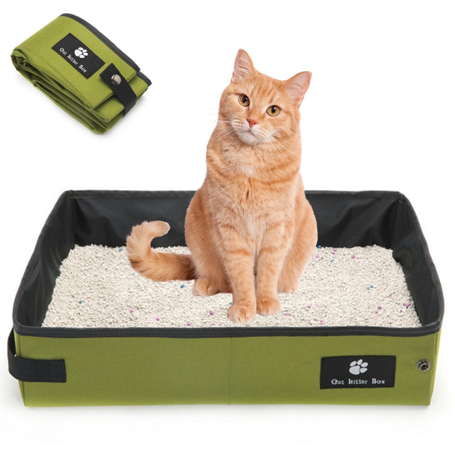 Portable Foldable Cat Litter Box – Waterproof, Leak-Proof Travel Cat Toilet with Large Opening, Ideal for Camping, Hotel Stays, Road Trips (Green)
