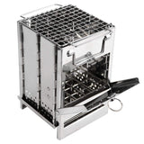 Portable Folding Camping Stove with Grill – Stainless Steel Wood-Burning Fire Pit for Hiking, Backpacking, BBQ & Outdoor Cooking (Silver)
