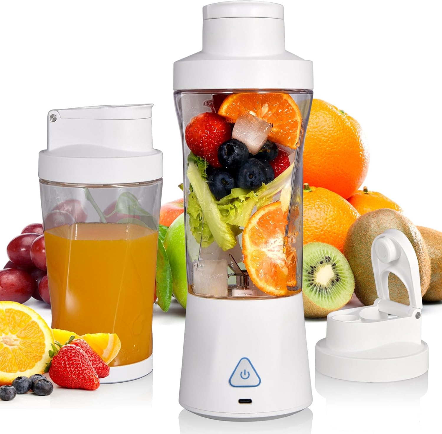 Portable Blender with 360W Motor – Wireless 24oz Juicer, USB-C Rechargeable, Self-Cleaning, 6-Blade, BPA-Free (White Transparent) | Other Colors Available in Store