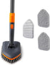 3-in-1 Extendable Cleaning System with Rotatable Head, Stiff Bristle Brush, Microfiber Pad, and Scouring Pad—Telescopic Handle, Interchangeable Heads for Bath, Tile, Glass, and Floor Use—Compact & Versatile Home Cleaning Tool (Grey)