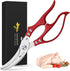 Heavy Duty Kitchen Shears, Poultry Scissors for Cutting Chicken Bones, German Stainless Steel, All-Metal Design, Spring-Loaded, Dishwasher Safe (Red)