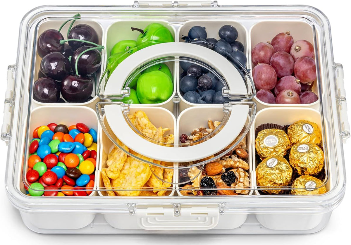8-Compartment Sealed Snack Organizer with Handle for Fridge, Picnic & Kitchen Storage – BPA-Free Food Container (White)   
Product Description